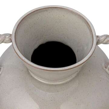 Bloomingville 9.25 Inches Stoneware Vase with Twisted Handles and Reactive Glaze, Cream Color