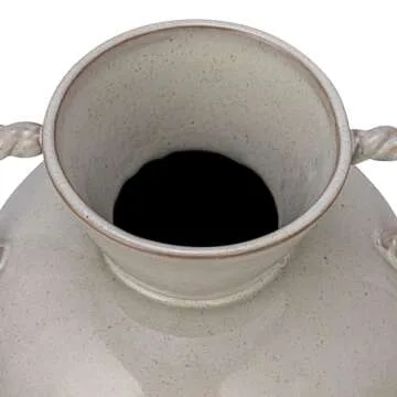 Bloomingville 9.25 Inches Stoneware Vase with Twisted Handles and Reactive Glaze, Cream Color