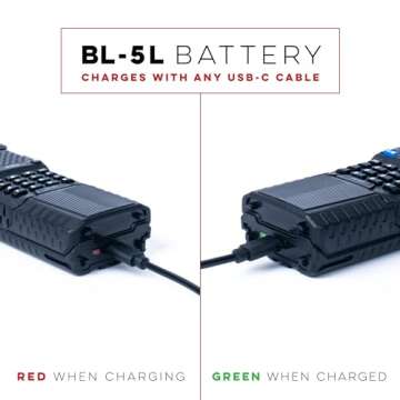 BTECH BL-5L 3800mAh USB-C Charging Li-ion Battery Pack, High Capacity Extended Battery for UV-5X3, B...