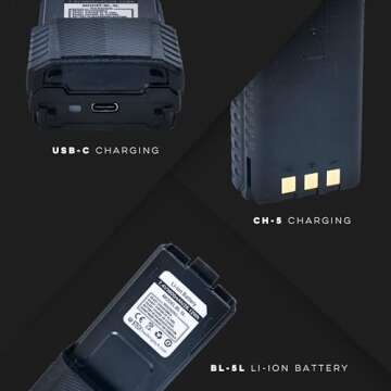 BTECH BL-5L 3800mAh USB-C Charging Li-ion Battery Pack, High Capacity Extended Battery for UV-5X3, BF-F8HP, and BaoFeng UV-5R Series Radios (BL-5 Battery Series)