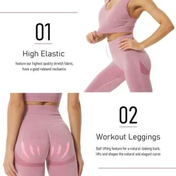 JOJOANS Women's Workout Outfit 2 Pieces Seamless Yoga Workout Set High Waist Leggings with Sports Bra Gym Clothes Sets Pink S