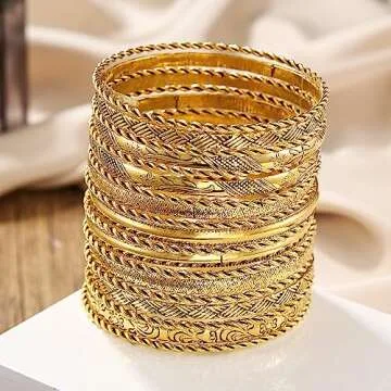 RINTOLER 19Pcs Stackable Gold Bangle Bracelets Set for Women