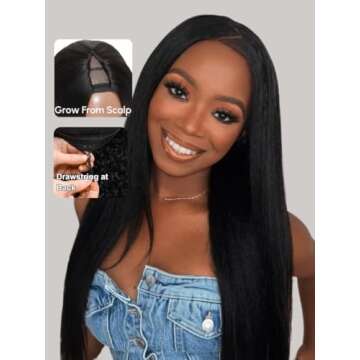 UNICE Kinky Straight V Part Wig Human Hair No Leave Out Glueless Upgrade U Part Wig Human Hair Clip ...