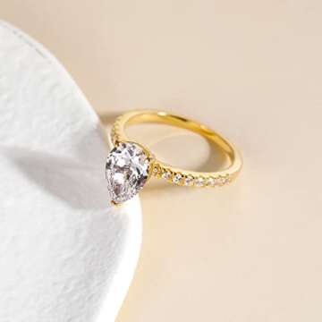 EAMTI 2CT 925 Sterling Silver Gold Engagement Rings Pear Cut Cubic Zirconia CZ Wedding Promise Rings...