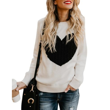 shermie Women's Pullover Sweater Cute Heart Design Comfort