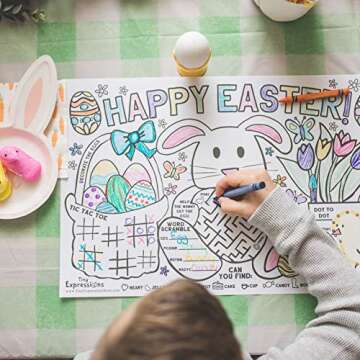 Tiny Expressions - Easter Coloring Placemats for Kids – Set of 12 Disposable Paper Mats for Childr...