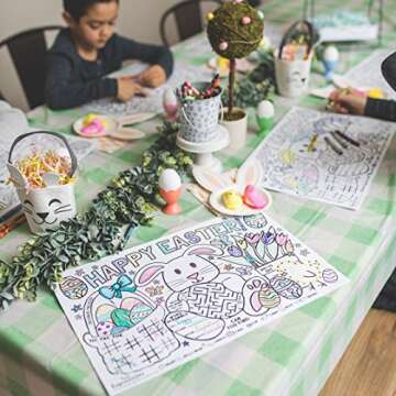Tiny Expressions - Easter Coloring Placemats for Kids – Set of 12 Disposable Paper Mats for Children's Table, Includes Interactive Bunny & Egg Coloring Activities and Games - Easter Crafts for Kids