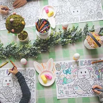 Tiny Expressions - Easter Coloring Placemats for Kids – Set of 12 Disposable Paper Mats for Children's Table, Includes Interactive Bunny & Egg Coloring Activities and Games - Easter Crafts for Kids