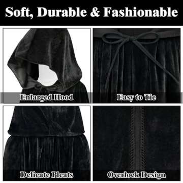 Sarfel Hooded Velvet Cloak Cape for Halloween & Cosplay