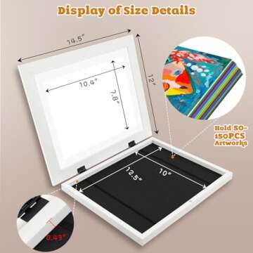 AUEAR Kids Art Frames 10x12.5 Childs Artwork Display Frame- Front Opening Real Glass Display, Horizontal and Vertical for Artworks, Crafts, Photos, Kids Drawings or Notification (White, 2-pack)