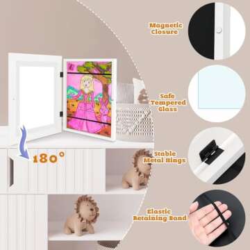 AUEAR Kids Art Frames 10x12.5 Childs Artwork Display Frame- Front Opening Real Glass Display, Horizontal and Vertical for Artworks, Crafts, Photos, Kids Drawings or Notification (White, 2-pack)