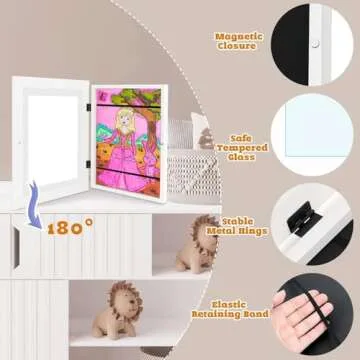 AUEAR Kids Art Frames 10x12.5 Childs Artwork Display Frame- Front Opening Real Glass Display, Horizontal and Vertical for Artworks, Crafts, Photos, Kids Drawings or Notification (White, 2-pack)