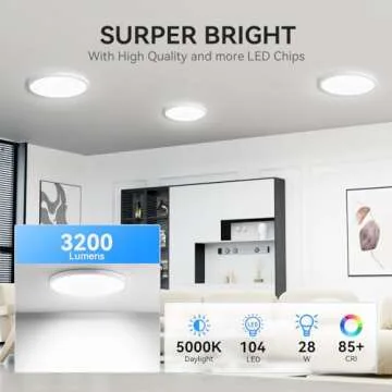 WKONCLDY 6PACK 3200lm LED Flush Mount Ceiling Light, Super Slim 12 inch LED Ceiling Light, 5000K Day...