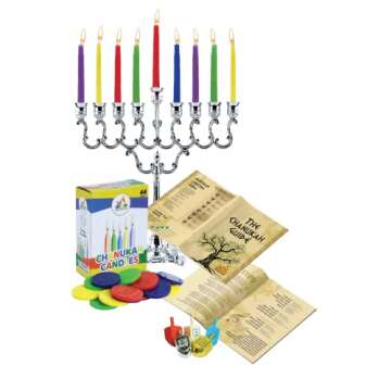 Hanukkah Menorah Complete Set - Menorah - Candles - Dreidels - Chanukah Guide