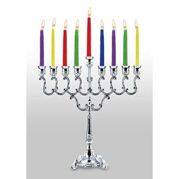 Hanukkah Menorah Complete Set - Menorah - Candles - Dreidels - Chanukah Guide