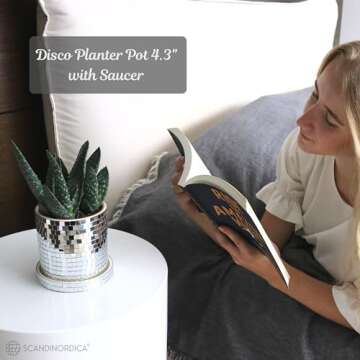 SCANDINORDICA Disco Ball Planter Pot - 4.3 inch Disco Ball Vase, Disco Planter, Ceramic Planter Pots...