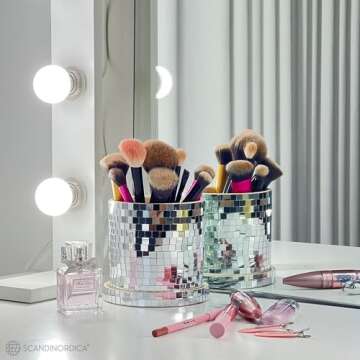 SCANDINORDICA Disco Ball Planter Pot - 4.3 inch Disco Ball Vase, Disco Planter, Ceramic Planter Pots Indoor with Drainage Hole and Saucer, Cute Eclectic Decor, Preppy Room Decor | 0.3" Mirror Tiles