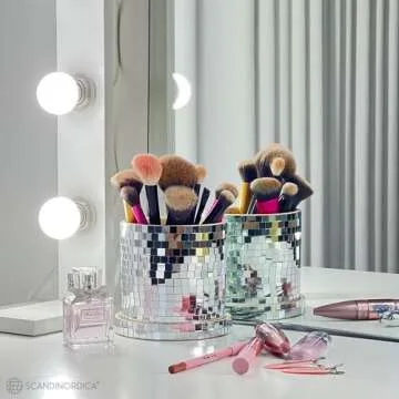 SCANDINORDICA Disco Ball Planter Pot - 4.3 inch Disco Ball Vase, Disco Planter, Ceramic Planter Pots Indoor with Drainage Hole and Saucer, Cute Eclectic Decor, Preppy Room Decor | 0.3" Mirror Tiles