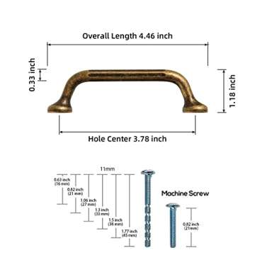 Goo-Ki Vintage Retro Brass Zinc Alloy Cabinet Handles - 3.78''(96mm) Hole Center Cabinet Pull Hardware for Bedroom, Kitchen, 6 Pack