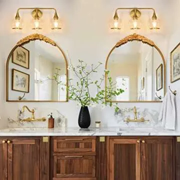 HAHZT Gold Bathroom Vanity Light 3-Lights Bathroom Light Fixtures Over Mirror with Clear Glass Shade 22.4 inch Wall Sconce Lighting Bath(Exclude E26 Bulb)