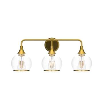 HAHZT Gold Bathroom Vanity Light 3-Lights Bathroom Light Fixtures Over Mirror with Clear Glass Shade 22.4 inch Wall Sconce Lighting Bath(Exclude E26 Bulb)