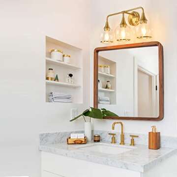 HAHZT Gold Bathroom Vanity Light 3-Lights Bathroom Light Fixtures Over Mirror with Clear Glass Shade 22.4 inch Wall Sconce Lighting Bath(Exclude E26 Bulb)