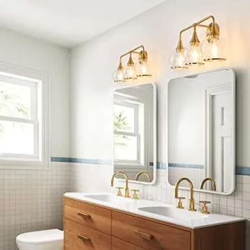 HAHZT Gold Bathroom Vanity Light 3-Lights Bathroom Light Fixtures Over Mirror with Clear Glass Shade 22.4 inch Wall Sconce Lighting Bath(Exclude E26 Bulb)