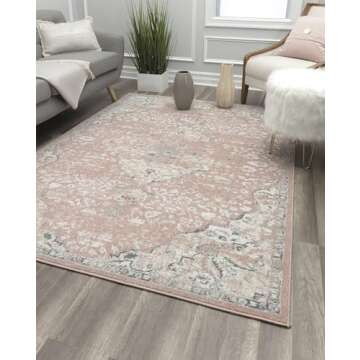 Rugs America Harper HY50B Pink Amaranth Transitional Vintage Non-Shedding Living Room Bedroom Nursery Dining Home Office Area Rug, 5'0"x7'0"