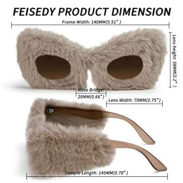 FEISEDY Women Plush Fuzzy Cat Eye Sunglasses Punk Soft Velvet Shades Ladies Handmade Party Masquerad...