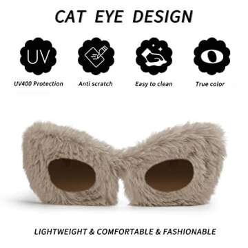 FEISEDY Plush Cat Eye Sunglasses with UV Protection