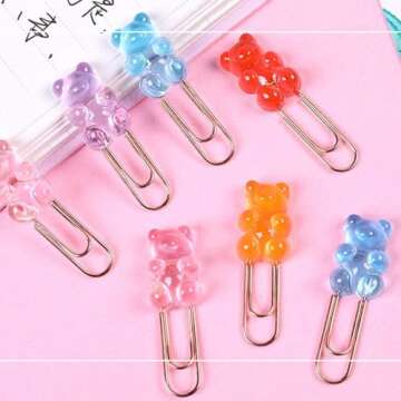 10 Pcs Metal Paper Clips, Rainbow Bear Memo Clips Kawaii File Clips Candy Colors Stationery Supplies Cute Clips Office Supplies School Present Wedding Decoration Cute Bookmarks Design for Students