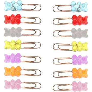10 Pcs Metal Paper Clips, Rainbow Bear Memo Clips Kawaii File Clips Candy Colors Stationery Supplies Cute Clips Office Supplies School Present Wedding Decoration Cute Bookmarks Design for Students