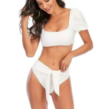 ZAFUAZ Women's Puff Sleeve High Waisted Bikini Set