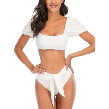 ZAFUAZ Women's Puff Sleeve High Waisted Bikini Set