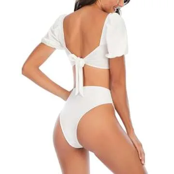 ZAFUAZ Women's Puff Sleeve High Waisted Bikini Set