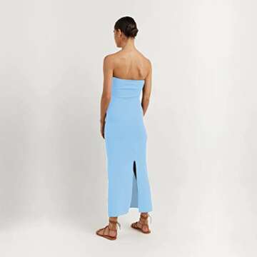 Sdencin Women Sexy Twist Knot Front Ribbed Knit Bodycon Bandeau Tube Dress Casual Solid Strapless Maxi Long Dress(M US Women,Blue)