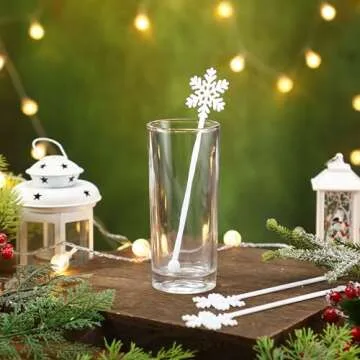 SiliFine 30 Pcs Snowflake Coffee Stirrers Winter Stir Sticks Cocktail Drink Swizzle Sticks Reusable Beverage Stirrer Hot Cocoa Chocolate Bar Supplies for Home Party Decor(White)
