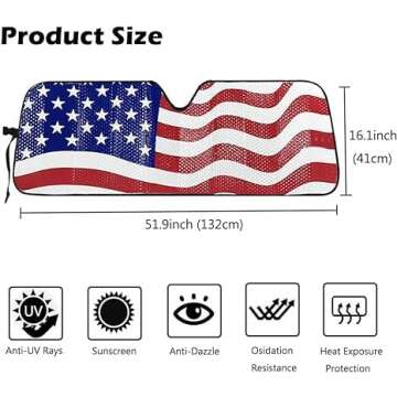 Big Ant Windshield Sun Shade,America Flag Car Shade Front Windshield Designed for Sahara Rubicon JK ...