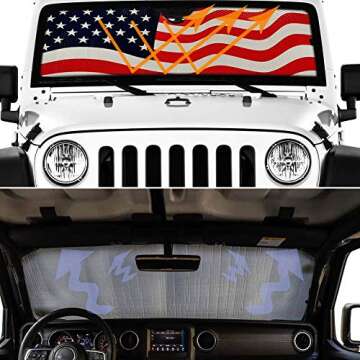 Big Ant Windshield Sun Shade,America Flag Car Shade Front Windshield Designed for Sahara Rubicon JK JL CJ YJ TJ,Foldable Dashboard Shield Sun Visor for UV and Heat