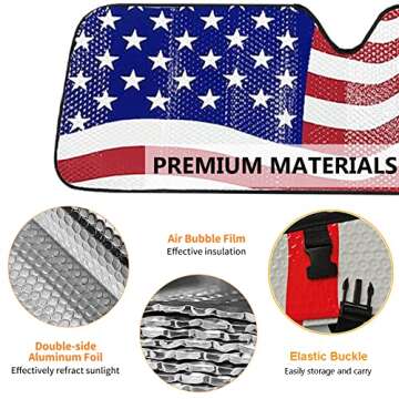 Big Ant Windshield Sun Shade,America Flag Car Shade Front Windshield Designed for Sahara Rubicon JK JL CJ YJ TJ,Foldable Dashboard Shield Sun Visor for UV and Heat