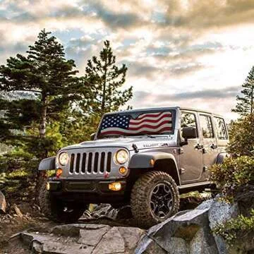 Big Ant Windshield Sun Shade,America Flag Car Shade Front Windshield Designed for Sahara Rubicon JK JL CJ YJ TJ,Foldable Dashboard Shield Sun Visor for UV and Heat
