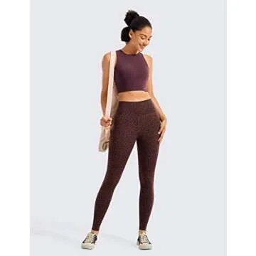 CRZ YOGA Women's High Neck Longline Sports Bra - Padded Racerback Yoga Bra Crop Tank Top with Built in Shelf Bra Dark Russet Medium