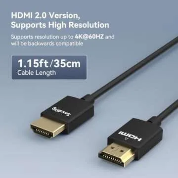 SMALLRIG Upgraded Ultra Thin HDMI Cable 35cm/1.15Ft (A to A), 4K Hyper Super Flexible Slim Cord, High Speed Supports 3D, 4K@60Hz, Ethernet, ARC Type-A Male to Male for Camera, Monitor, Gimbal - 2956B
