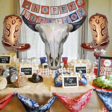 Lidmada 3Pack Western Long Horn Cow Party Balloons, Cowboy Longhorn Aluminium Foil Balloon for Party Wall Cowgirl Decorations Last Rodeo Bachelorette Party Supplies