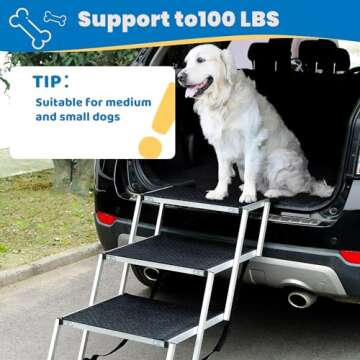 Barpor Dog Ramp Portable Dog Steps for Cars, SUV and Trucks Adjustable Aluminum Dog Stairs Lightweight Pet Ladder with Non-Slip Surface Supports to Large Dogs 200-250 Lbs, 4/5 Steps (Ex Wide 4-step)