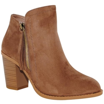 TRENDSUP COLLECTION Women's Fashion Suede Booties - Stylish Taupe Comfort