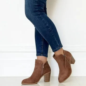 Stylish TRENDSUP Women's Taupe Suede Booties
