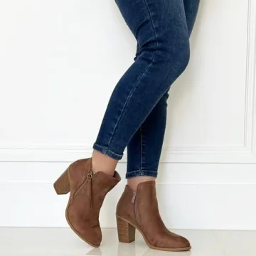 Stylish TRENDSUP Women's Taupe Suede Booties