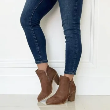 Stylish TRENDSUP Women's Taupe Suede Booties