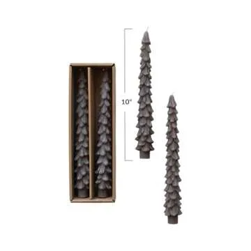 Creative Co-Op Unscented Tree Shaped Taper Candles in Pewter - Set of 2